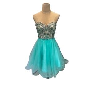 "LET'S FASHION" Beaded Ruffle HOCO Dress SZ XS Y2K School Dance Fairy Open Back